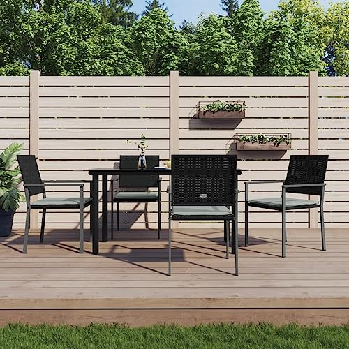 Teenpull 5-TLG. Garten-Essgruppe, Poly Rattan, Stahlrahmen, 140x70cm Tisch, Outdoor Möbel Set für Terrasse, Balkon, Grau Kissen