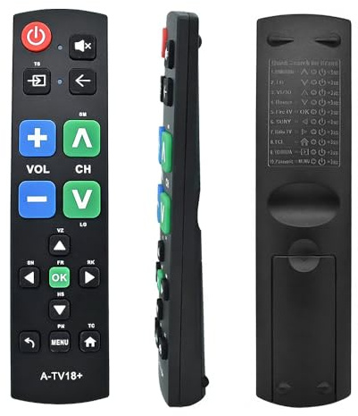 Lotvic Télécommande TV pour personnes âgées avec grand bouton pour personnes âgées, télécommande universelle, facile à utiliser et à configurer