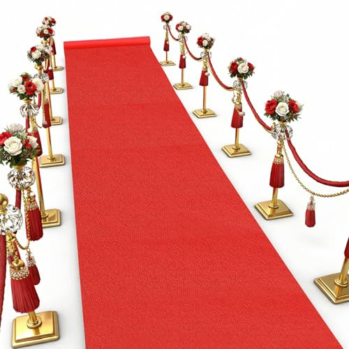 Bcuuozeeing Rot Teppich Läufer, Party Teppich, Event Teppich Rutschfester Red Carpet Empfangsteppich, für Hochzeit Weihnachten Erntedankfest Outdoor Zubehör, Hochzeit Party Flur (1 x 5 m)
