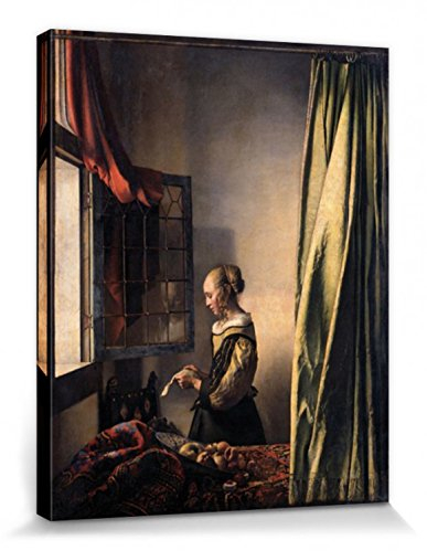 1art1 Johannes Vermeer Poster Brieflesendes Mädchen Am Offenen Fenster, 1657–1659 Bilder Leinwand-Bild Auf Keilrahmen | XXL-Wandbild Poster Kunstdruck Als Leinwandbild 50x40 cm