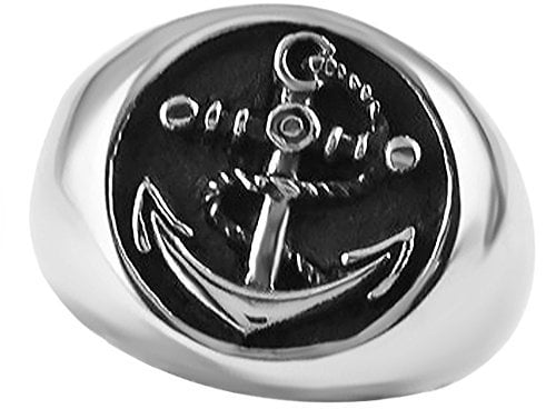 großer Herren Ring Anker Siegelring Seemanns Ring Bikerring Edelstahl Anchor Silber 64 - Ø 20,57 mm