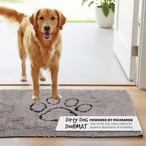 Dog Gone Smart Dirty Dog Microfiber Doormat, Super Absorbent Machine Washable with Non-Slip Backing, Large, Grey