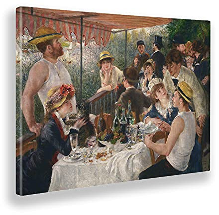 Giallobus - Impression sur Toile - Pierre Auguste Renoir - Déjeuner en Bateau - Toile à Cadre Standard - 70x50 - Prêt à accrocher - Peintures pour la Maison
