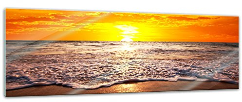 Bilderdepot24 Glasbild - Strand Sonnenuntergang I - 120x40 cm - Deko Glas - Wandbild - Bild auf Glas - moderne Glasbilder - Glasfoto - Echtglas - kein Acryl - Handmade
