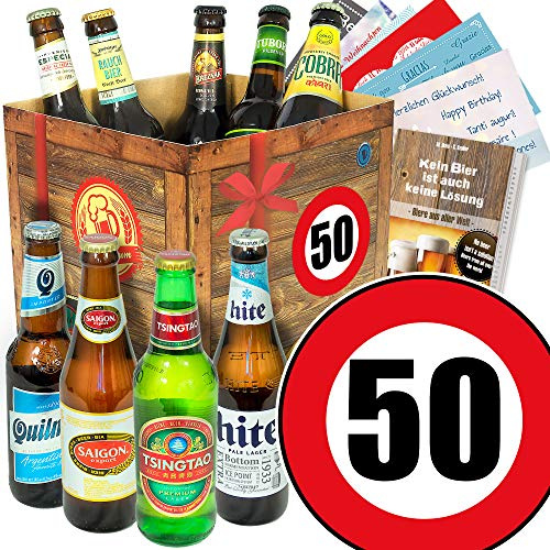 Geburtstagsgeschenk 50 Mann - Bierset - Bierbox aus aller Welt