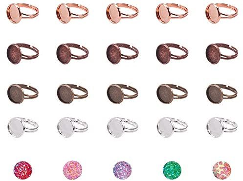 PandaHall Elite 40 Stück, 5 Farben, Messing, rund, verstellbar, für die Herstellung von Ringen