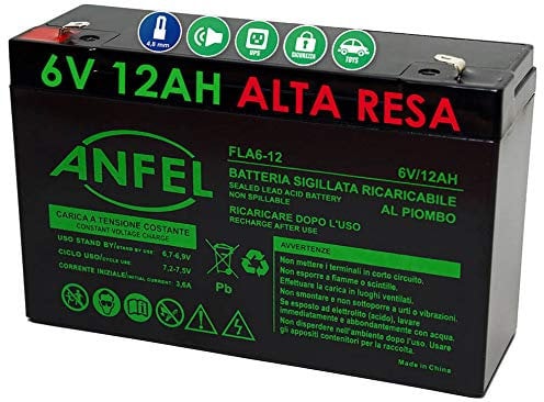 BATTERIA AL PIOMBO RICARICABILE 6 V 12 AH 151X51X93mm PER MOTO PEG PEREGO FASTON