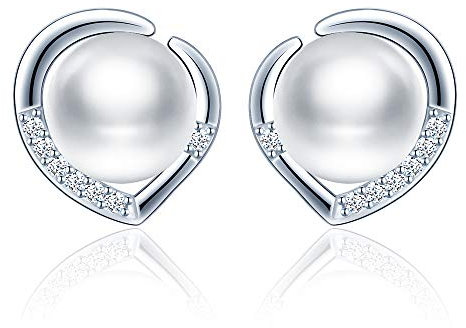 MicLee- Pendientes de Perlas Agua Dulce para Mujer Pendiente de Botón de Plata de Ley 925 Pendiente de Corazón Joyería Regalo del día de Madre con Caja de Regalo