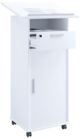 VCM Stehpult 60x50x120 cm 1 Tür 3 Fächer Schublade Holzwerkstoff | Stehpult für Präsentationen - Büro oder Konferenzraum - Berufstätige - mit stabiler Konstruktion - für Notizen und Unterlagen