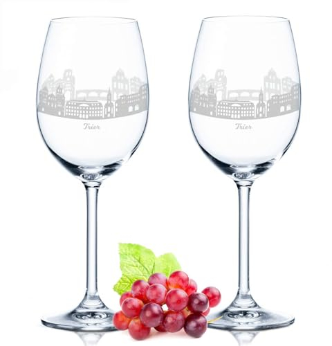 GRAVURZEILE Leonardo Weingläser mit Gravur - Skyline Trier im Set - Hochwertige 360° Lasergravur - schönes Geschenk als Andenken, Souvenir oder für Sammler & Weingenießer zum Geburtstag