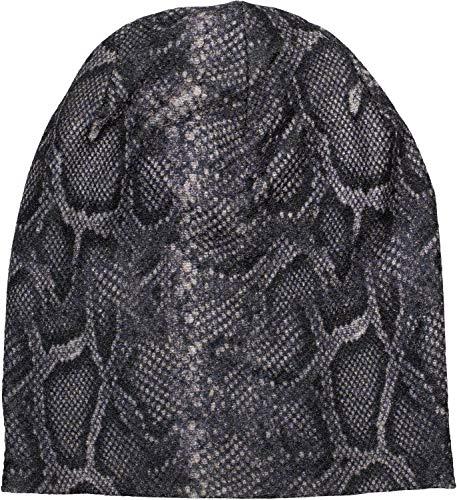 styleBREAKER Damen Beanie Mütze mit Schlange Python Muster und glitzernder Oberfläche, Slouch Longbeanie 04024174, Farbe:Schwarz