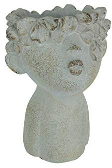 Pucker Up Junior Kissing Face Weathered Finish Concrete Head Mini Planter - 7 Inches High - Flower or Succulent Plant Pots for Indoor and Outdoor Decor