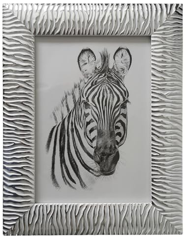 Generisch 17x12cm Bilderrahmen Fotorahmen Deko Wand stehend Zebra Streifen silber Wanddeko