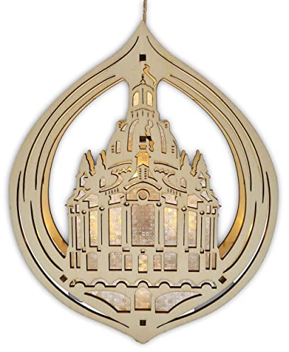 Wichtelstube-Kollektion LED 3D Fensterbild Dresdner Frauenkirche Weihnachten Holz beleuchtet Weihnachtsdeko Fenster, Batteriebetrieben inkl. Timer, 30cm Durchmesser