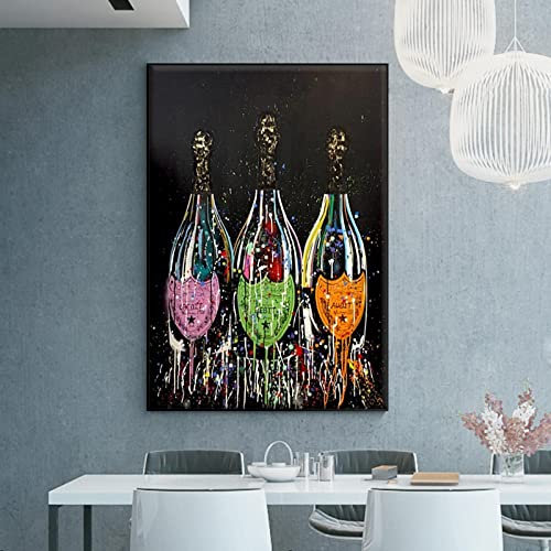 Canvas Prints Artwork Champagne Bottle Colorful Pop Art Posters Nordic Canvas Wall Art Pictures for Dining Room Decor 40x60cmx1pcs frameless