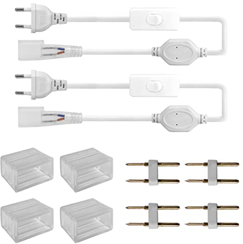 BAGZY 1,5M/59 pouces 2pcs cordon d'alimentation LED, pour 220-240V connectable de bout en bout bande néon LED, comprend 4pcs couvercle d'extrémité, kit de broches 4pcs