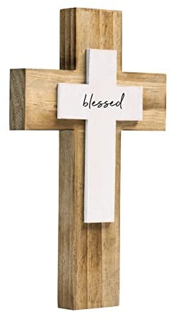 OKSQW Holzkreuz (gesegnete Holzfarbe) - Wandkreuz - Wanddekoration - Wohnzimmer