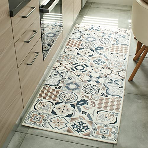 Nazar Tapis de Cuisine Lavable en Machine, Kitchen, Tapis De Passage, Tapis Salle De Bain, Tapis Couloir (755 Marron, 80x150 cm)