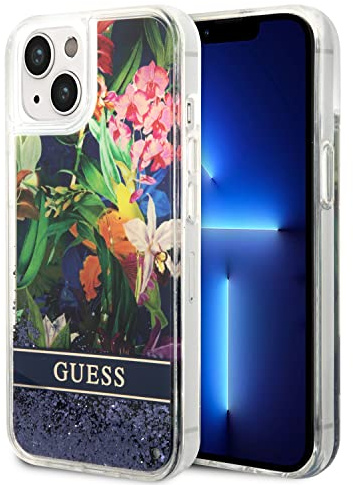 Guess GUHCP14MLFLSB Hülle für iPhone 14 Plus 6,7 blau hardcase Flower Liquid Glitter