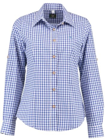 OS Trachten Damen Bluse Langarm Trachtenbluse mit Liegekragen Qorru