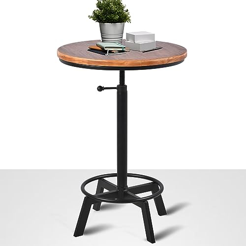 BOKKOLIK Vintage Bartisch, 76,2–89,9 cm, höhenverstellbar, industrieller Bistrotisch, Retro-Esstisch für Küche, Café, Pub, Drehgelenk, Holzplatte