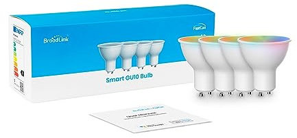 Broadlink FastCon Super Connect GU10 Smart Light Bulb 4-Pack, Color Changing with Music Sync, GU10/4.5W, Works with Alexa and Google Home, GW4C Hub Required