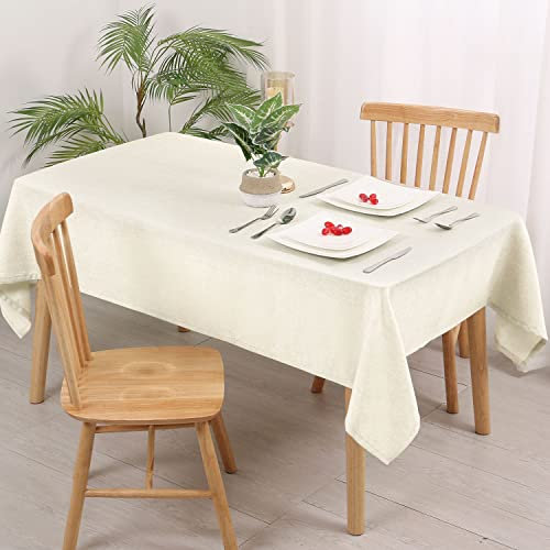 Hiasan Tischdecke Leinenoptik Eckig Tischtuch Wasserabweisend Tischwäsche, 1 Stück, 135 x 260 cm, Creme