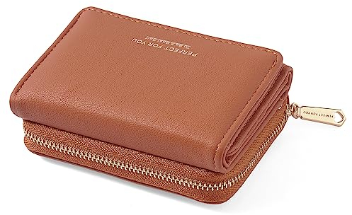 Geldbörse Damen klein, Geldbeutel Damen klein, kleines Portemonnaie mit Große Kapazität, Elegante Geldtasche mit Großes Münzfach 77-Braun
