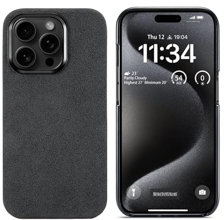 TYXDKJ Alcantara Case for iPhone 14 Pro Max, Handmade Half-Wrapped Synthetic Suede Cover, Compatible with Magsafe Wireless Charging (Black)