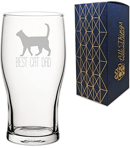 Engraved Novelty Pint Glass with Best Cat Dad Design, Laser Engraved, Gift Box Included, Gift for Dad, Birthday Gift, Cat Lover Gift, Funny Cat Gift, Add an Optional Personalised Message