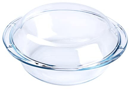 HUSANMP Cacerola redonda de vidrio templado, 1 L, con tapa, para horno, congelador y lavavajillas