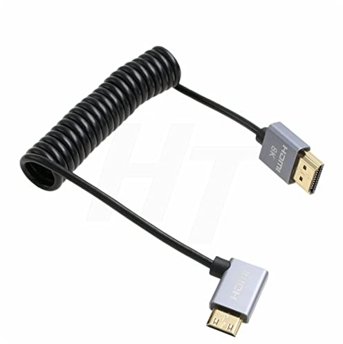 HangTon Câble HDMI vers Mini HDMI 4K 120fps 8K 60fps pour Canon EOS R RP 5DIV ATOMOS Ninja V Shinobi Nikon Z6 D750 Sony XR50 NEX Portkeys BM5 Moniteur Type A C 2.1 Gauche enroulé