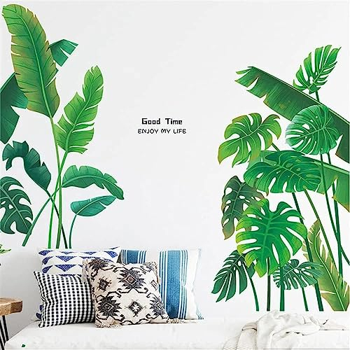 Tanlaby Stickers Muraux Plante Verte Autocollants Muraux Feuilles Tropicales Autocollants Muraux Feuille de Palmier Autocollants Amovibles pour Salon Chambre Bureau Décoration murale
