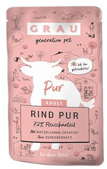 Grau – das Original – Nassfutter für Katzen - Rind pur (Pouchbeutel), 1er Pack (1 x 125 g)