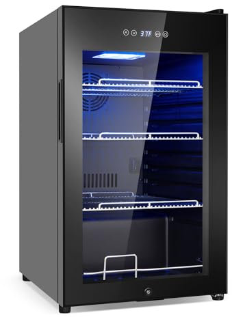 17 Inch Wide Beverage Refrigerator, 126 Can Beverage Cooler with Glass Door, Mini Beer Fridge for Beverages, Temperature Memory, Invisible Door, Perfect