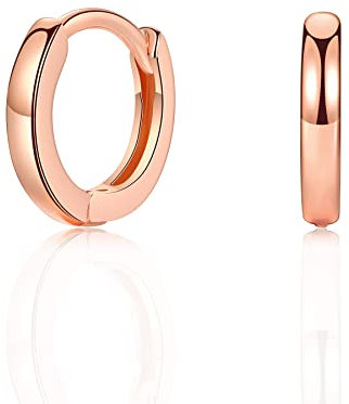 Rose Gold Earrings, 925 Sterling Silver Post Lightweight Sleeper Hoop Earring for Women Girls Gifts Diameter 14mm Thickness 2mm