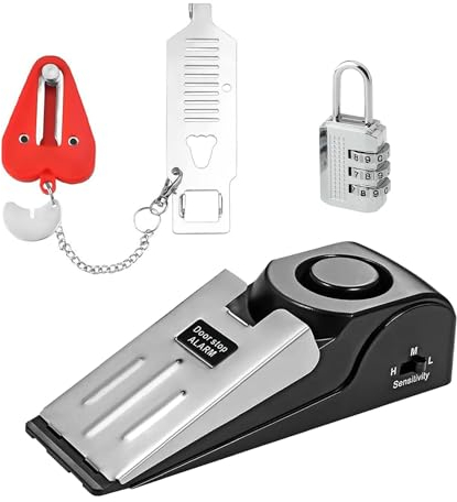 Upgrade Butoir de porte Alarme de porte et cadenas triple protection avec fonction d'alarme 120 dB Système d'alarme pour la protection personnelle des hôtels à domicile
