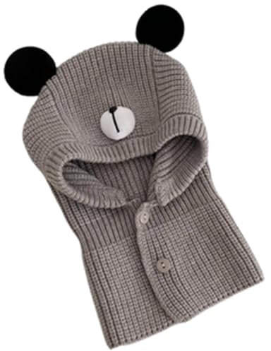Rayson Winter Strickmütze Mädchen Junge Mütze mit Ohren Bear SchlupfmüTze Baby Baumwolle Knopf Kinder Beanie Mädchen Einfarbig(Grau,One Size)