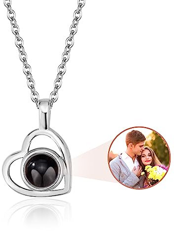 Easycosy personalisierte Halskette mit Bild Projektion, Kette mit Foto und vielfältiges Projektion Anhänger im Stein als Weinachtsgeschenke für Frauen, Mama, Freundin, Oma & Damen -Nikolaus Geschenke