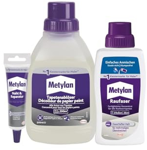 Metylan Raufaser Fertigkleister Konzentrat, sofort Verwendbar, (1x500g) & Metylan Naht- und Reparaturkleber (1x60g) & Metylan Tapetenablöser Aktiv-Konzentrat (1x0,5l)