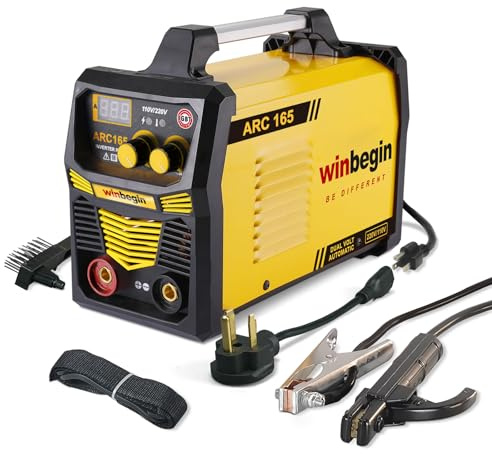 Winbegin 110V/220V arc welding machine,digital display,165A max rod 5/32 heavy duty stick welder,easy welding,design for beginners with Electrode Holder,Work Clamp, Power Adapter and Brush