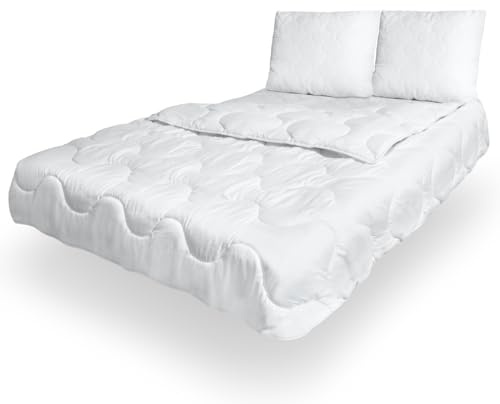 King Matratzen Ganzjahresdecke + Kissen Set - Antiallergisch I Mikrofaser + Poliester I Schöne Steppung (180x200cm Decke + 2X Kissen 80x80cm)