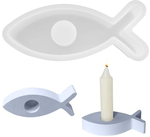 Feliciay Silikonformen Gießformen,Fisch Silikonform Kerzenhalter,Fisch Silikonform Gießform für Beton,DIY Fisch Kerzenhalter Epoxidharz Formen,Silikonform Backen,Kerzenhalter Gießform