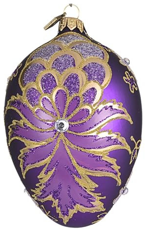 Handgeblasenes großes Osterei-Ornament im Fabergé-Stil, lila Glas