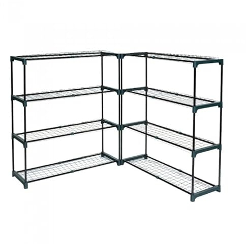 GRINDI IN THE GARDEN - Gartenregal, Lageregal, Blumenbeet mit 4 Regalböden, Drahtgitterböden - GRO, 90x30x106, 2 Stück, grün - Pflanzenständer für Gewächshäuser, Terrassen, Balkone