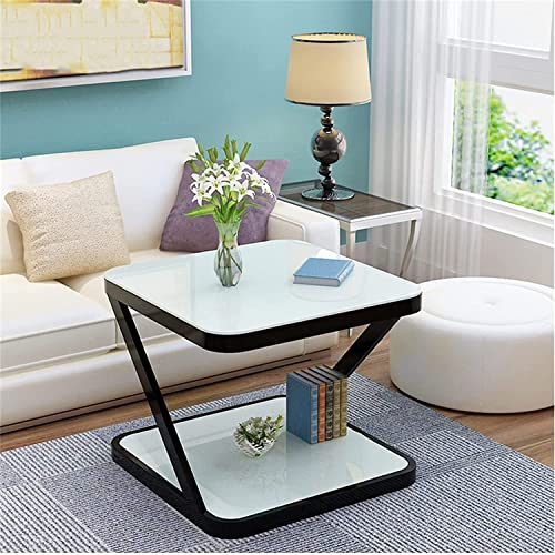 Petite Table D'appoint Blanche, Table D'appoint De Canapé Carrée Salon, Table Basse en Verre Trempé, Table De Snack Simple, Table d'angle Créative, Table De Chevet pour Bureau De Téléphone D