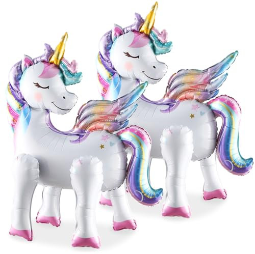 2 Stück Einhorn Folienballon, 3D Folienballon Einhorn Stehend, Einhorn Luftballons mit Beinen, Einhorn Helium Ballon, Einhorn Deko Kindergeburtstag, Unicorn Deko für Mädchen Kinder Geburtstag Party
