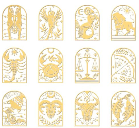 OLYCRAFT 12 Stück 4x4cm 12 Sternbilder Metallaufkleber Verschiedene Bögen Selbstklebende Goldaufkleber Fantasy-Thema Metallgoldaufkleber Für Sammelalben DIY Harz Handwerk Telefon Wasserflasche Dekor