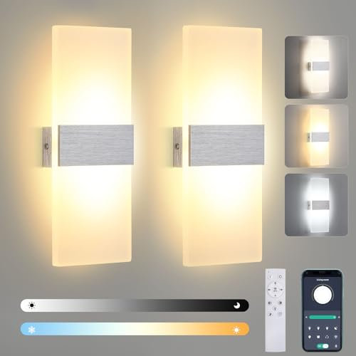 Lightsjoy 2x 12W LED Dimmbare Wandleuchte Innen mit Fernbedienung Moderne Wandlampe up and down Innenbeleuchtung Flur Belechtung für Wohnzimmer Treppe Flur Warmweiß, Kaltweiß, Neutralweiß(2700K-6500K)