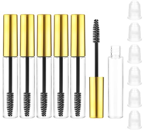JIEYAO 6 Stück Leere Mascara Flasche, 10ml Nachfüllbare Mascara Tube mit Wimpern Zauberstab und Innenstopfen Leer Mascara Behälter Mascara Transparente Behälterflasche für DIY Wimperncreme (Gold)